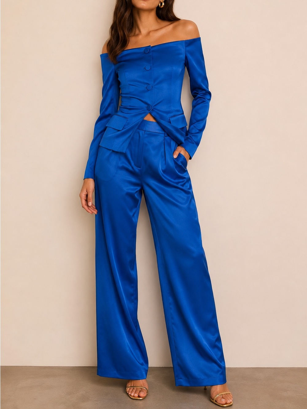 Amanda Uprichard cobalt blue satin pantsuit set